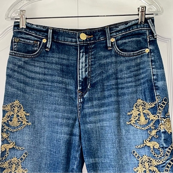 TRUE RELIGION size 30 high waist slim straight leg ornate jeans denim streetwear - Picture 3 of 16